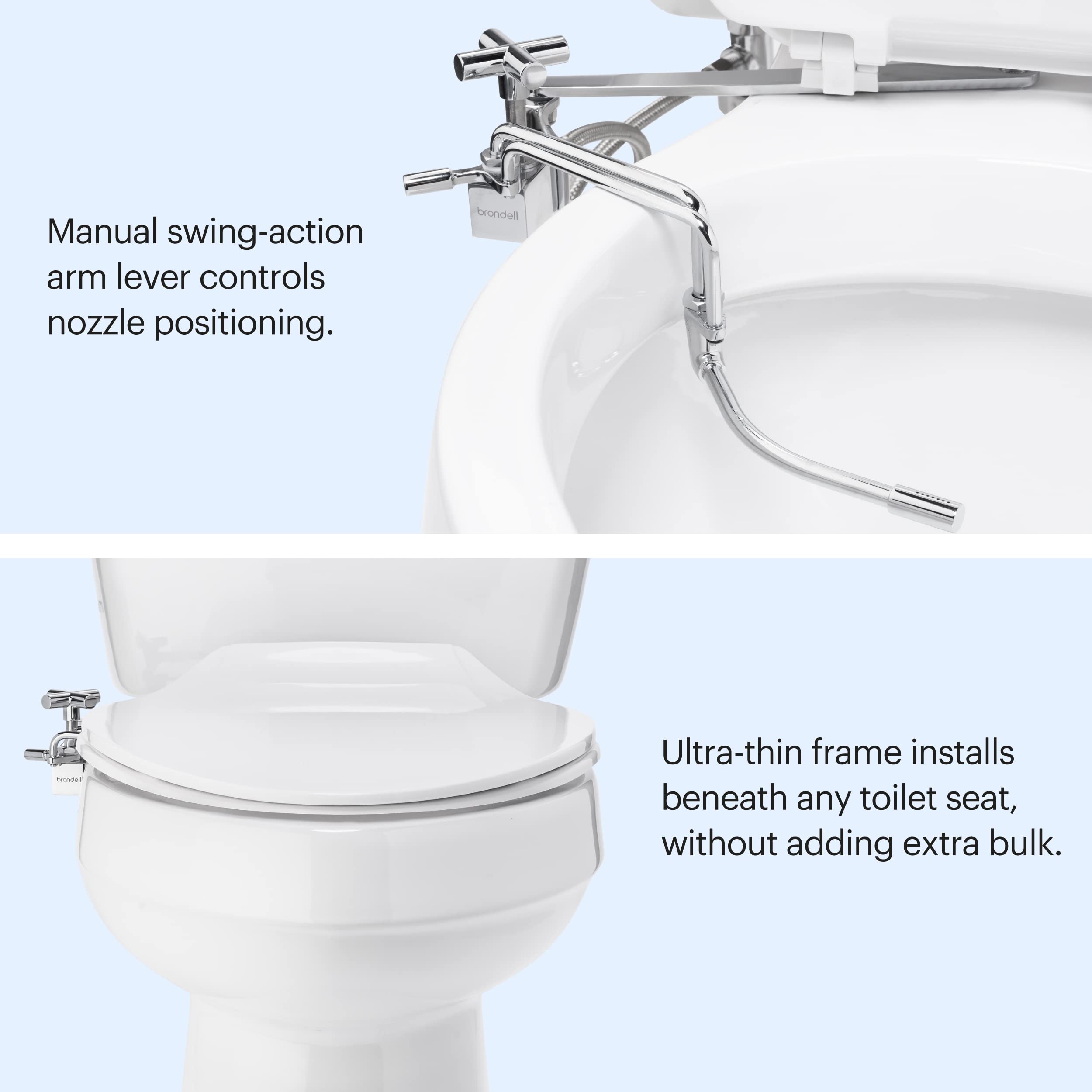 Brondell SMB-15 Side Mounted Manual Bidet Attachment for Toilet Seats with Adjustable Sprayer and Water Pressure, Thin Profile, Chrome