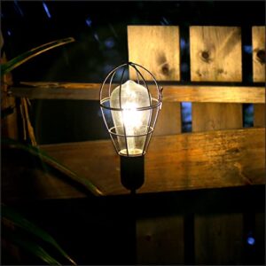 newvivid Pathway Solar Lights Outdoor with Metal Stakes Waterproof Edison Bulbs Solar Pathway Lights Metal Cage Lantern for Patio Backyard Courtyard Lawn Landscape Decor