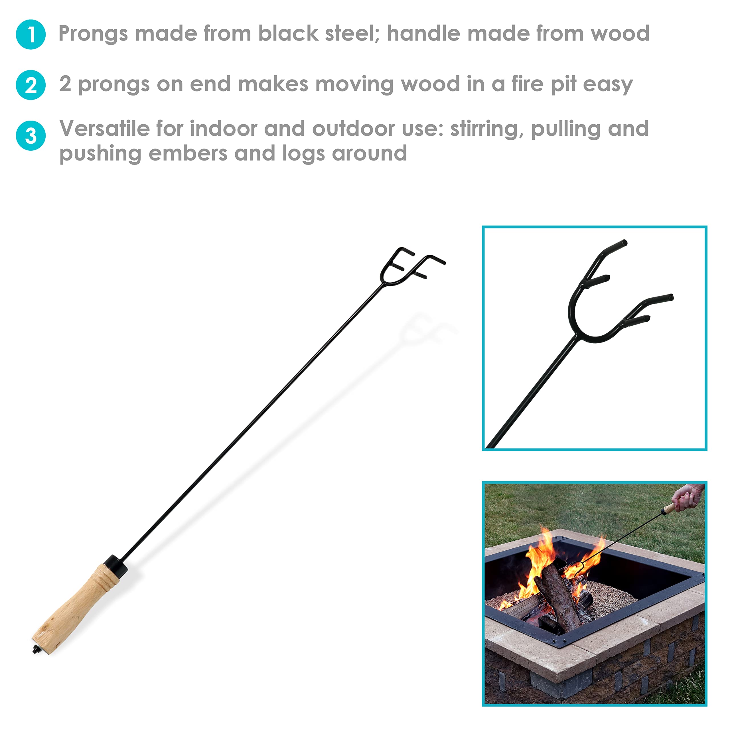 Sunnydaze 36" Easy-Opening Heavy-Duty Round Fire Pit Spark Screen Cover with Hinged Door and 26" Long Steel Fire Pit Poker Stick with Wood Handle Bundle.