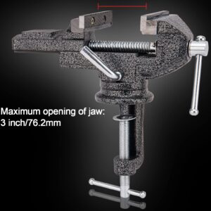 Universal Table Vise 3 Inch, Home Vise Clamp-on Portable Bench Clamp, 360° Swivel Base Clamps Fixed Tool for Woodworking, Handcraft Creations, Metalworking, Cutting Conduit, Drilling, Sawing (Black)