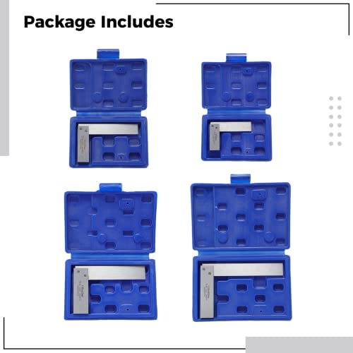 Machinist Square Set, 4-Piece High Precision Square Woodworking Wide Base Square Tool Right Angle Square L-Type Measuring Tool, 2-in, 3-in, 4-in & 5-in Squares