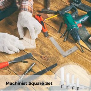 Machinist Square Set, 4-Piece High Precision Square Woodworking Wide Base Square Tool Right Angle Square L-Type Measuring Tool, 2-in, 3-in, 4-in & 5-in Squares