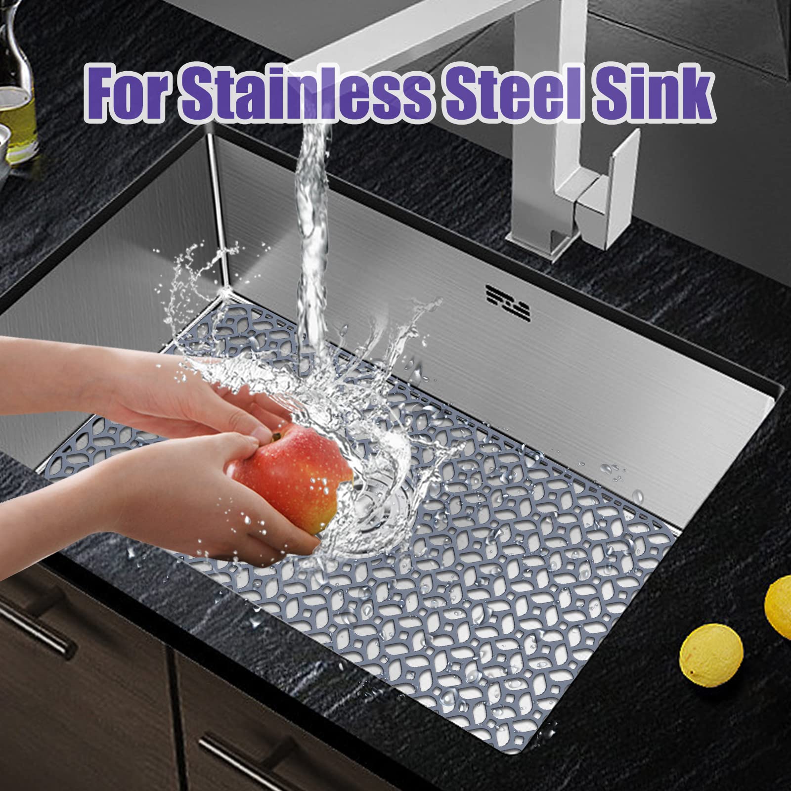 JUSTOGO Silicone Sink Mat, Kitchen Sink Protectors for Kitchen Sink Grid Accessory with Center Drain 24.8"x 13",1 PCS Non-slip Folding Sink Mats for Bottom of Farmhouse Stainless Steel Porcelain Sink