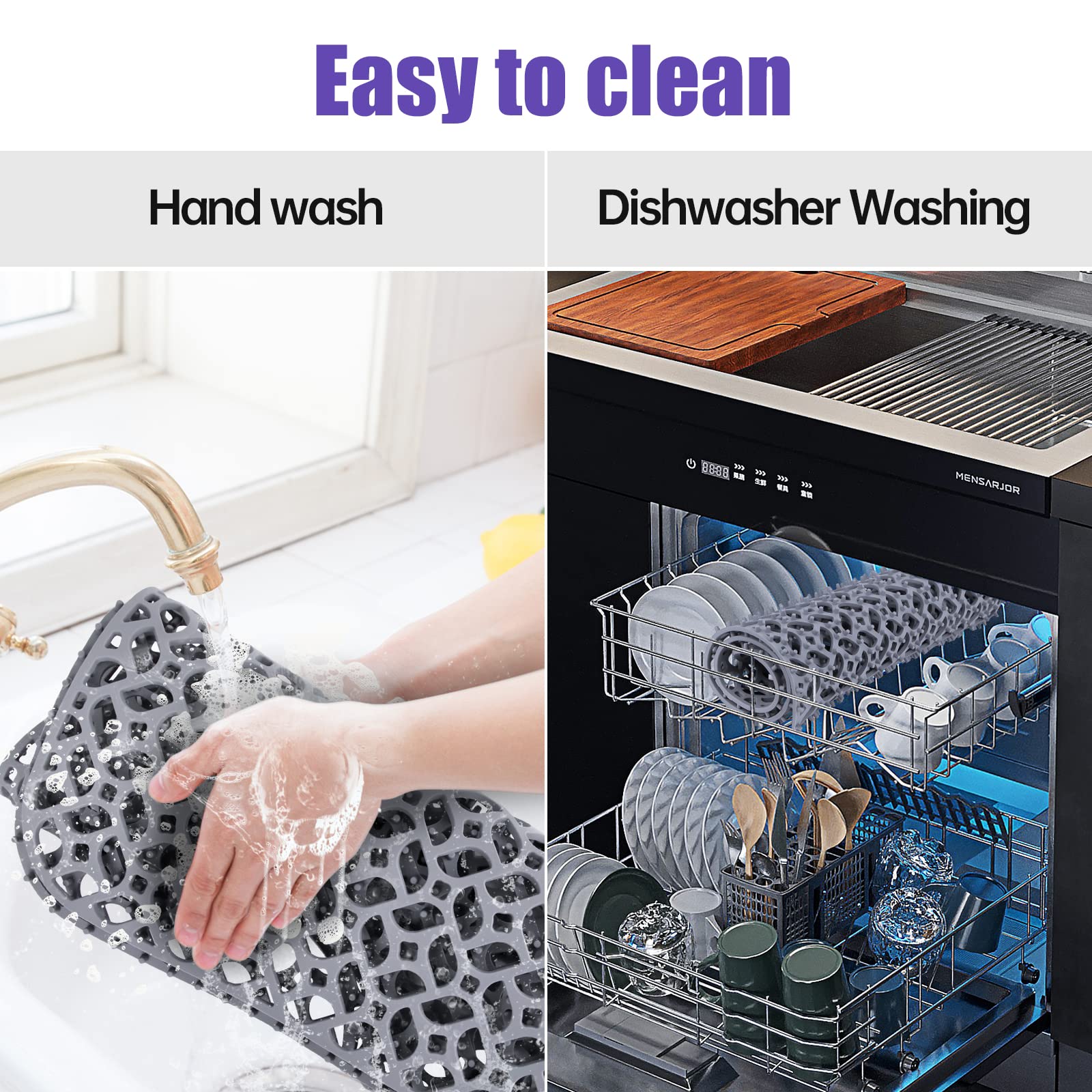 JUSTOGO Silicone Sink Mat, Kitchen Sink Protectors for Kitchen Sink Grid Accessory with Center Drain 24.8"x 13",1 PCS Non-slip Folding Sink Mats for Bottom of Farmhouse Stainless Steel Porcelain Sink