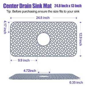 JUSTOGO Silicone Sink Mat, Kitchen Sink Protectors for Kitchen Sink Grid Accessory with Center Drain 24.8"x 13",1 PCS Non-slip Folding Sink Mats for Bottom of Farmhouse Stainless Steel Porcelain Sink