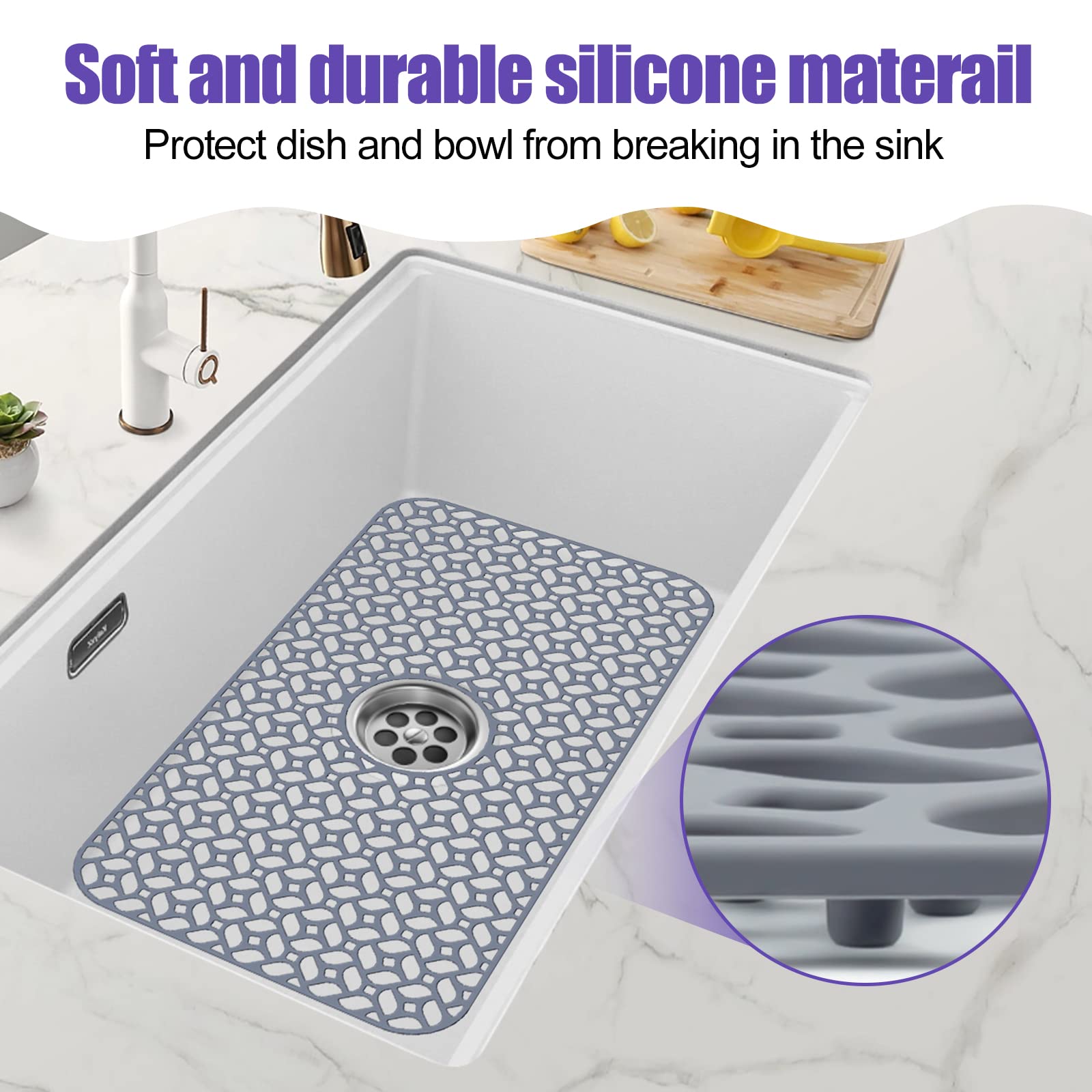 JUSTOGO Silicone Sink Mat, Kitchen Sink Protectors for Kitchen Sink Grid Accessory with Center Drain 24.8"x 13",1 PCS Non-slip Folding Sink Mats for Bottom of Farmhouse Stainless Steel Porcelain Sink