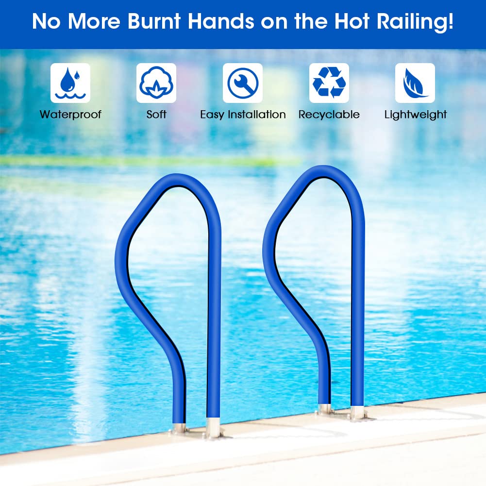 Pool Handrail Cover, Rail Grip for Swimming Pool Hand Railing Covers with Zipper, Slip Resistant Safety Grip Sleeve for Swimming Pool Inground Ladder Handles Hand Railing Covers Grips-10 Feet, Blue