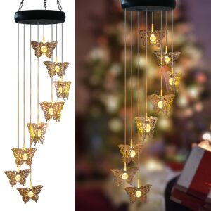 solar butterfly wind chimes outdoor hanging - solar butterfly lights waterproof warm led garden patio yard butterfly decor gifts for woman wife mother
