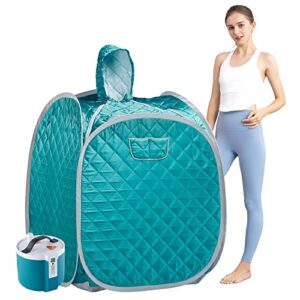 amocane Portable Steam Sauna with 1000W Steam Generator, Personal Foldable Saunas Tent for Home Spa, 60 Minute Timer & Remote Control (L 33.5" x W 32.3" x H 41.7", Green)