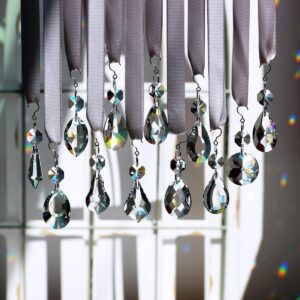 GOLDENHAITAI 12pcs Glass Crystal Chandelier Prisms, Rainbow Hanging Crystals Suncatcher for Windows, Home Decoration