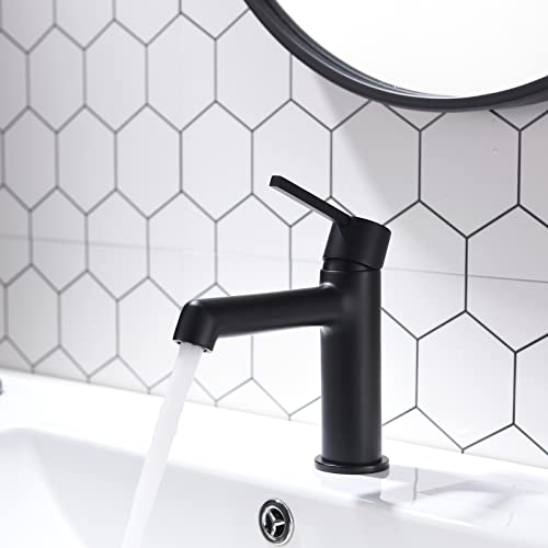 Fapully Modern Bathroom Sink Faucet Single Hole Single Handle, Bathroom Vanity Faucet, Bathroom Vessel Faucet, Matte Black