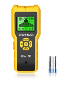 diy-jek stud finder wall scanner, upgraded 6 in 1 electronic stud detector sensor with lcd display & audio alarm for wood metal ac live wire detection, joist pipe, copper tube tester
