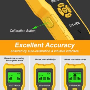 DIY-JEK Stud Finder Wall Scanner, Upgraded 6 in 1 Electronic Stud Detector Sensor with LCD Display & Audio Alarm for Wood Metal AC Live Wire Detection, Joist Pipe, Copper Tube Tester