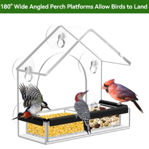 Clear Window Bird Feeder with 5 Extra Strong Suction Cups, DY-SKTY Sturdy and Durable Acrylic Bird Feeders for Viewing Wild Bird Outside, as a Bird Watching Gift, Outdoor Bird Feeder, and Garden Decor