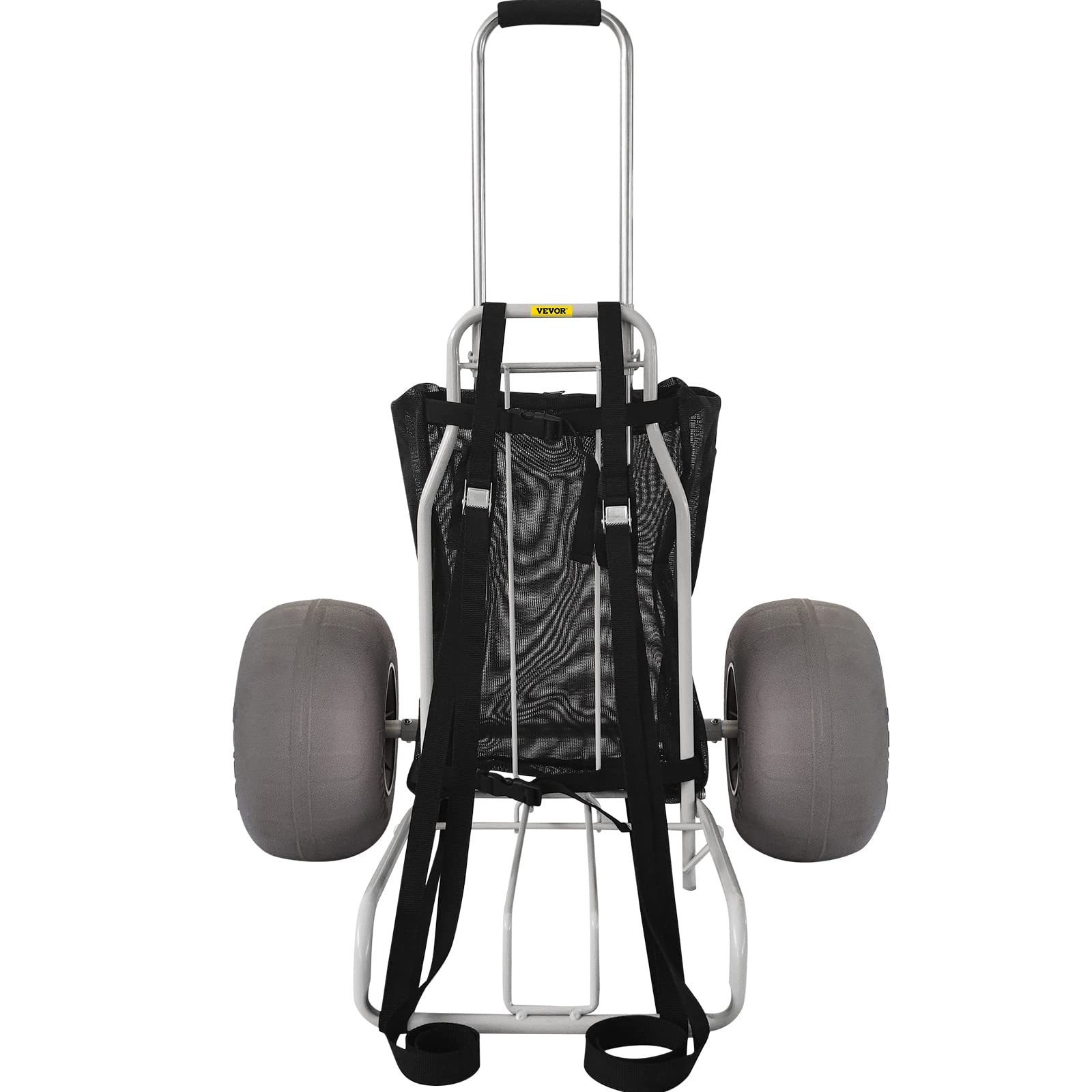 VEVOR Beach Carts for Sand, 14" x 14.7" Cargo Deck, w/ 13" TPU Balloon Wheels, 165LBS Loading Capacity Folding Sand Cart & 29.5" to 49.2" Adjustable Height, Heavy Duty Cart for Picnic, Fishing, Beach