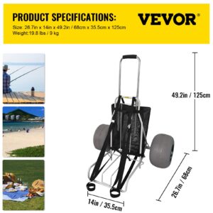 VEVOR Beach Carts for Sand, 14" x 14.7" Cargo Deck, w/ 13" TPU Balloon Wheels, 165LBS Loading Capacity Folding Sand Cart & 29.5" to 49.2" Adjustable Height, Heavy Duty Cart for Picnic, Fishing, Beach