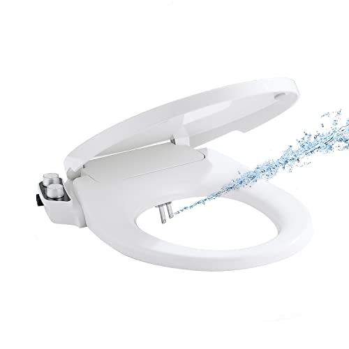 Toilet Seat Bidet Attachment, PHflo Manual Bidet Toilet Seat, Non-electric Bidet Seat Fits Round Toilets,Ambient Water Temperature,Dual Nozzle with Quick-Release Removable for Cleaning