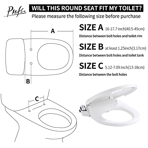 Toilet Seat Bidet Attachment, PHflo Manual Bidet Toilet Seat, Non-electric Bidet Seat Fits Round Toilets,Ambient Water Temperature,Dual Nozzle with Quick-Release Removable for Cleaning