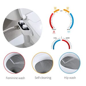 Toilet Seat Bidet Attachment, PHflo Manual Bidet Toilet Seat, Non-electric Bidet Seat Fits Round Toilets,Ambient Water Temperature,Dual Nozzle with Quick-Release Removable for Cleaning