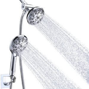 briout dual shower head 10 settings - high pressure shower head with handheld combo set - enjoy powerful double showerhead spray separately or together, chrome