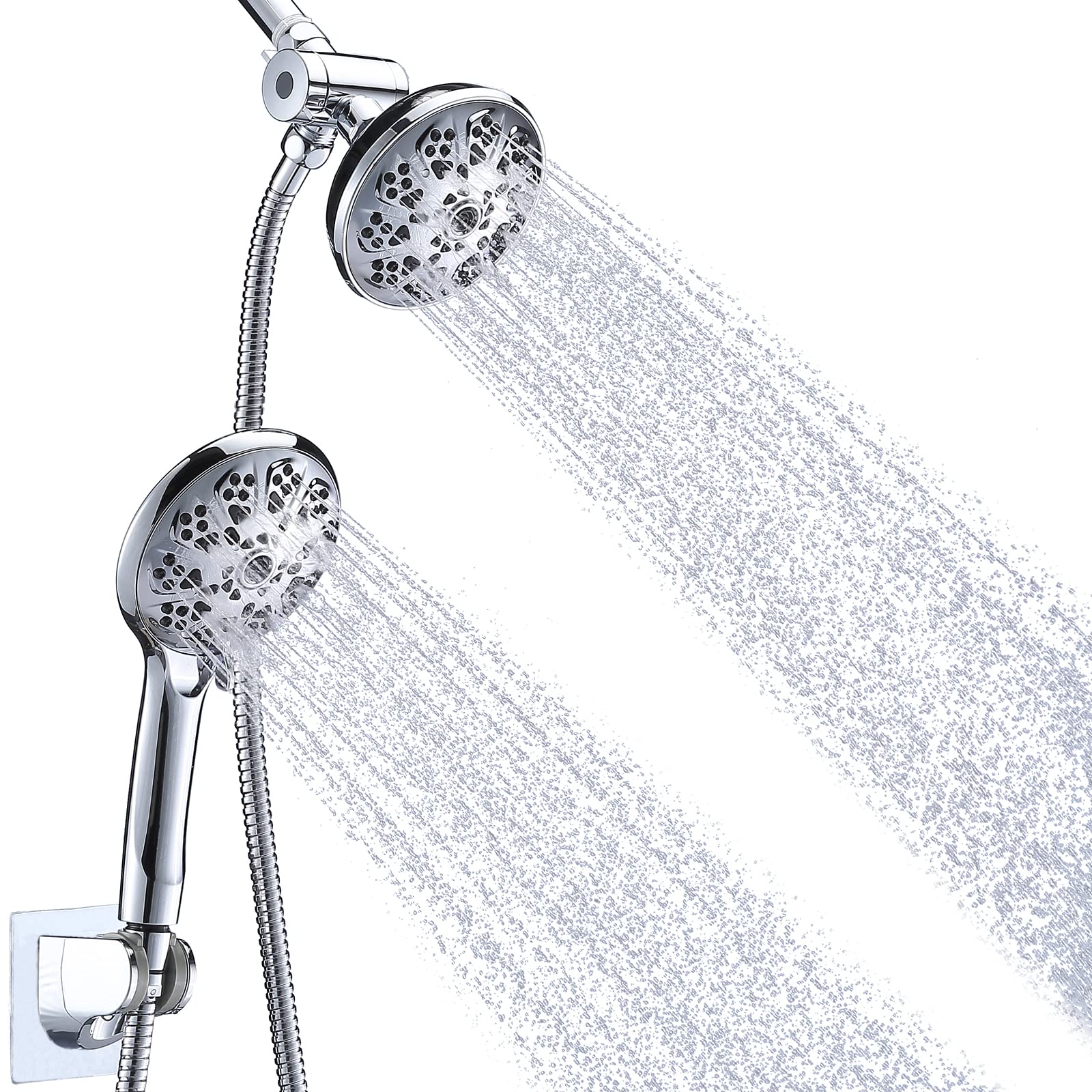 Briout Dual Shower Head 10 Settings - High Pressure Shower Head with Handheld Combo Set - Enjoy Powerful Double Showerhead Spray Separately or Together, Chrome