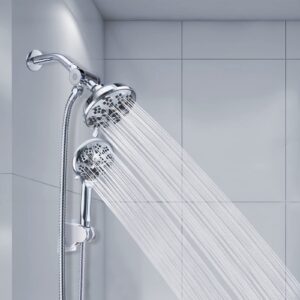 Briout Dual Shower Head 10 Settings - High Pressure Shower Head with Handheld Combo Set - Enjoy Powerful Double Showerhead Spray Separately or Together, Chrome