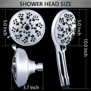 Briout Dual Shower Head 10 Settings - High Pressure Shower Head with Handheld Combo Set - Enjoy Powerful Double Showerhead Spray Separately or Together, Chrome