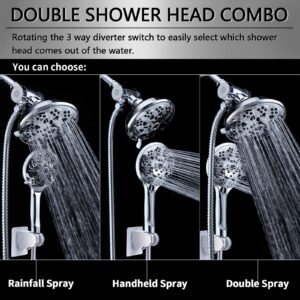 Briout Dual Shower Head 10 Settings - High Pressure Shower Head with Handheld Combo Set - Enjoy Powerful Double Showerhead Spray Separately or Together, Chrome