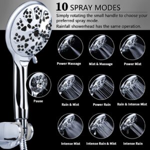 Briout Dual Shower Head 10 Settings - High Pressure Shower Head with Handheld Combo Set - Enjoy Powerful Double Showerhead Spray Separately or Together, Chrome