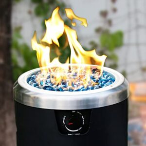 BALI OUTDOORS Round Propane Fire Pit Gas Firepit Fire Column, Blue Fire Glass, 15'' D x 32.6''H, Black