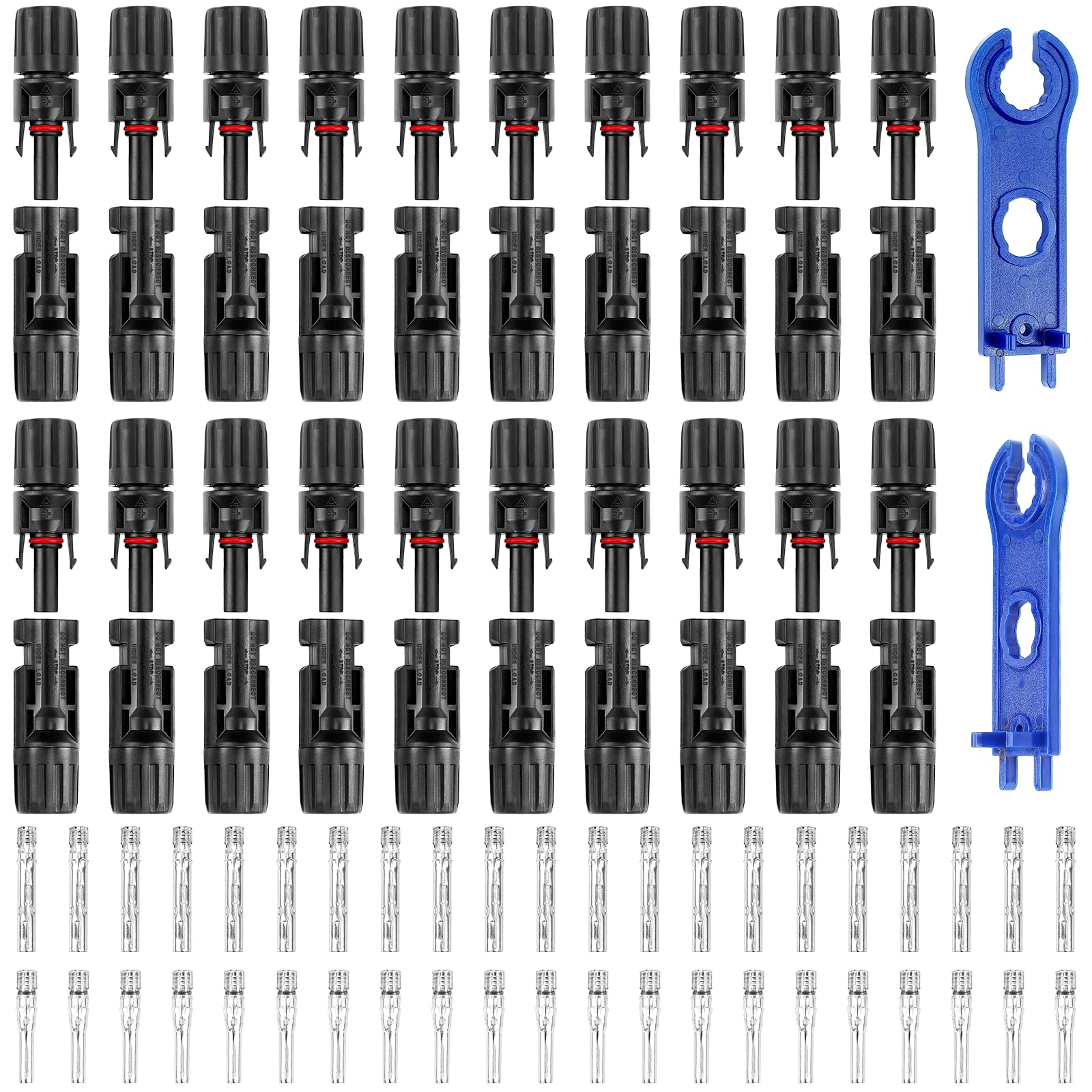 PRECIHW 50PCS Solar Connector, 25 Pairs Solar Panel Connectors, Multi-Contact 4 Connectors, IP67 1000V 30A Waterproof Male/Female Solar Panel Cable Connectors for 2.5/4/6mm² with 2 Pack Wrenches