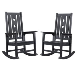 efurden rocking chair set of 2, weather resistant patio rocker for adults, smooth rocking chair indoor and outdoor,350lbs load (black)