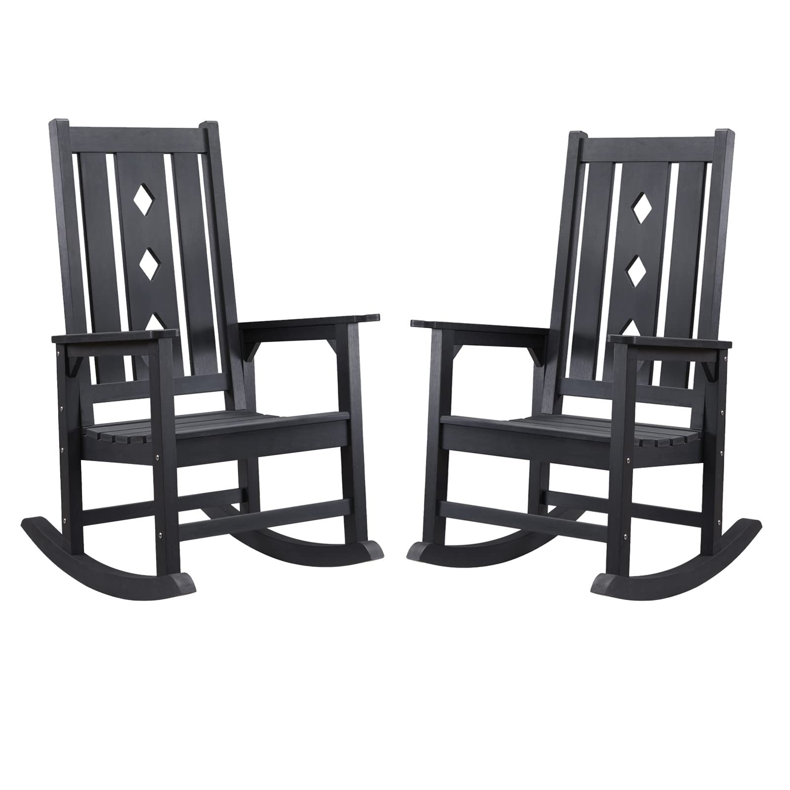 EFURDEN Rocking Chair Set of 2, Weather Resistant Patio Rocker for Adults, Smooth Rocking Chair Indoor and Outdoor,350lbs Load (Black)