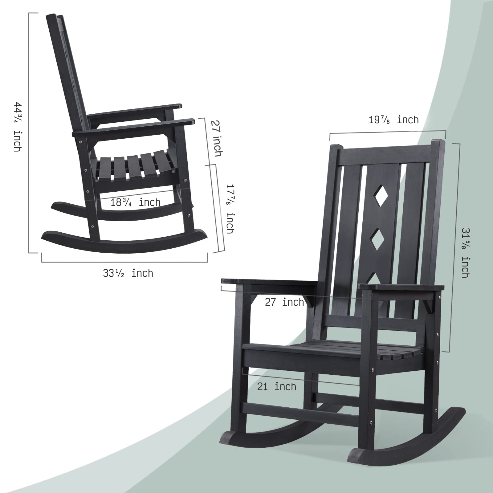 EFURDEN Rocking Chair Set of 2, Weather Resistant Patio Rocker for Adults, Smooth Rocking Chair Indoor and Outdoor,350lbs Load (Black)