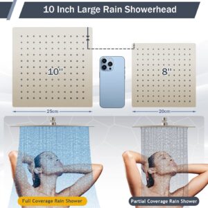 Shower Head Brushed Nickel, 10" High Pressure Rain Shower Head and 6 Spray Settings Handheld Shower Head Combo, Built-in Power Wash, with 11’’ Extension Arm/60" Hose, Height/Angle Adjustable