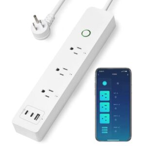 ASOUNUSE Smart Power Strip, 65W USB C Charger for iphone15/14, MacBook and Samsung, Fast Charging Station with 2 USB C, 1 USB A Ports and 3 Smart Outlets, Works with App, Alexa, Google Home & Siri.