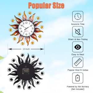 HOBYLUBY Indoor Outdoor Wall Clocks, 13" Sun Clock Silent Non-Ticking for Patio Home Decorations