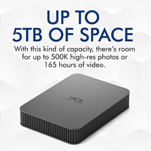 LaCie Mobile Drive Secure, 5 TB, Portable External Hard Drive 2.5 Inch Mac & PC Space Grey (STLR5000400)