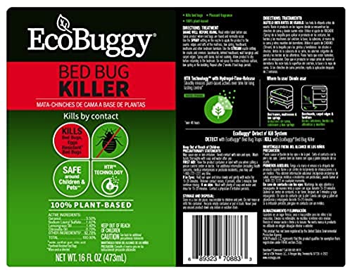 EcoBuggy Bed Bug Killer, 100% Plant-Based Natural Spray with HTR Technology, 16 Oz.