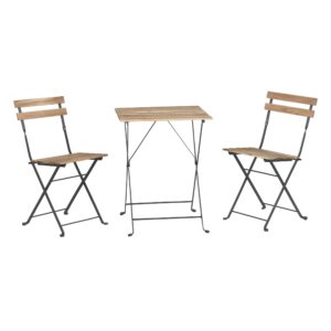 lavish home (brown folding patio bistro set – 3-piece acacia wood and steel café table and chairs for porch, deck, garden, or balcony furniture