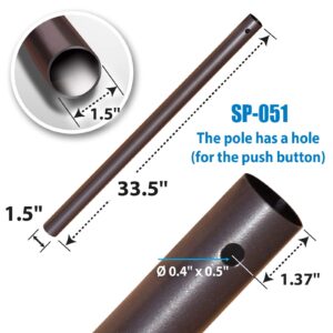 YardGrow Patio Umbrella Pole Replacement Umbrella Lower Pole Replacement, No Bullet Buckle (33.5''L x 1.5''Dia)