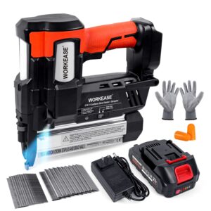 21v cordless brad nailer, 18 gauge 2 in 1 nail gun/stapler gun battery powered with 2.0ah battery, fast charger, 2000 nails & staples, earplugs, electric staple gun for furniture woodworking