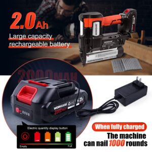 21V Cordless Brad Nailer, 18 Gauge 2 in 1 Nail Gun/Stapler Gun Battery Powered with 2.0Ah Battery, Fast Charger, 2000 Nails & Staples, Earplugs, Electric Staple Gun for Furniture Woodworking