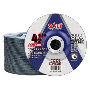 sali 40 pack cut off wheel 4.5 inch general purpose metal depressed center cutting wheel for 4.5" grinders- cutting disc aggressive cutting 4.5" x 3/64" x 7/8" operating up to rpm 13300 and 80 m/s