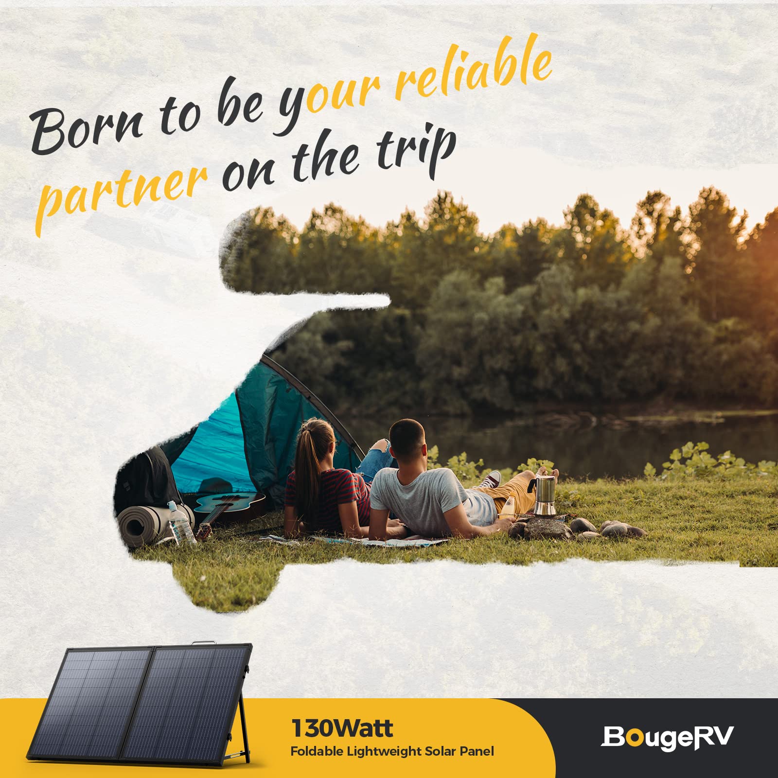 BougeRV 130W Portable Solar Panel, with Suitcase, Self-Supportable Kickstand, Foldable Lightweight Solar Charger for Outdoor Generator Power Station, RV, Camping Off-Grid