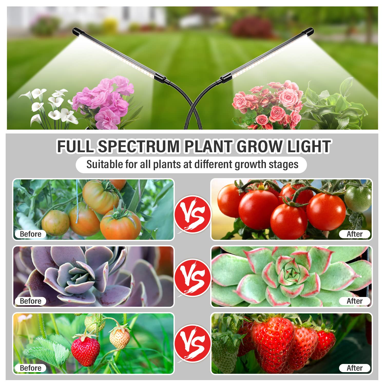 bseah Plant Grow Light for Indoor Plants, Full Spectrum Indoor Grow Light, 3 Modes & 10-Level Dimmable, Auto ON & Off Timer 3/9/12H