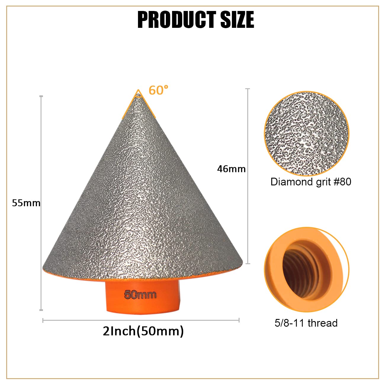 BeQell Diamond Beveling Chamfer Bit,2 Inch 50mm x 5/8-11 Thread Diamond Finger Milling Bits for Enlarging,Trimming Bevelling The Exsiting Holes in Tile Marble Granite Ceramic Countersink Drill Bits