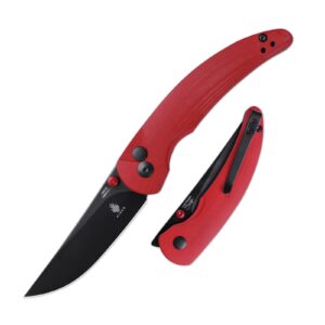 kizer chili pepper red pocket knife, 3 inch 154cm black blade folding knife with g10 handle for edc, v3601c1