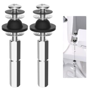 hibbent 2 pcs universal toilet seat bolts kit, heavy duty stainless steel toilet bolts with extra long downlock nuts rubber washers gaskets, easy to install -bathroom toilet repair screw