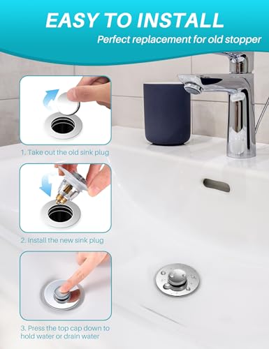 Universal Bathroom Sink Stopper, for 1.1-1.5” Basin Pop Up Sink Drain Strainer Plug, Anti Clogging Sink Drain Filter with Hair Catcher, Drain Plug with Rapid Drainage